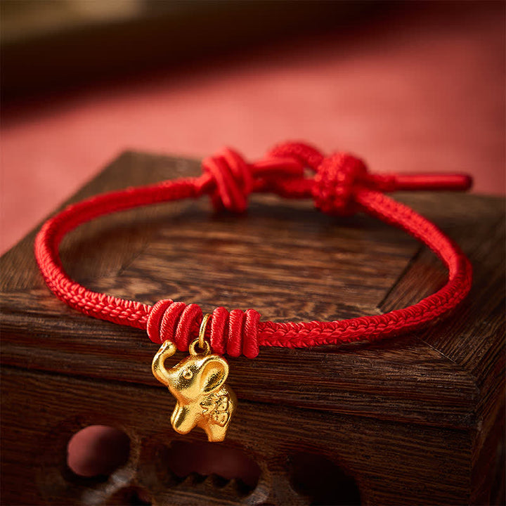 Buddha Stones Pulsera de cuerda trenzada roja con diseño de elefante Fu - image 3