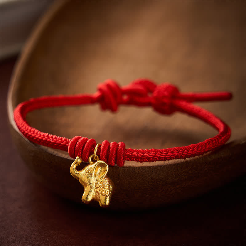 Buddha Stones Pulsera de cuerda trenzada roja con diseño de elefante Fu - Rojo (circunferencia de la muñeca 5,9–6,7 pulgadas / 15–17 cm) - image 0