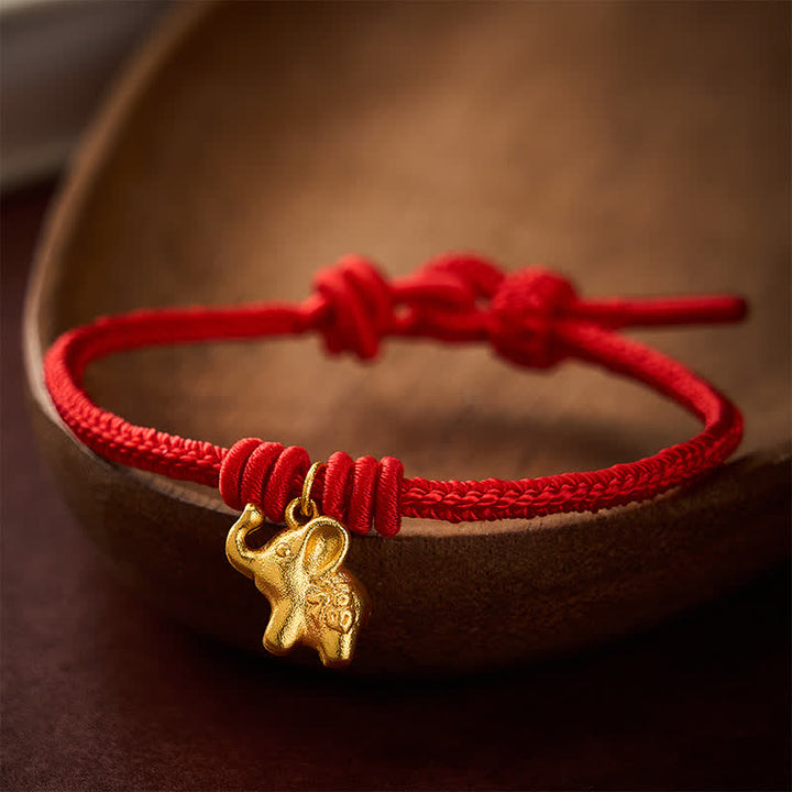 Buddha Stones Pulsera de cuerda trenzada roja con diseño de elefante Fu - Rojo (circunferencia de la muñeca 5,9–6,7 pulgadas / 15–17 cm) - image 0