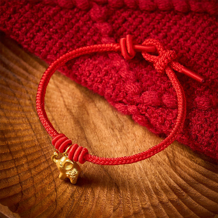 Buddha Stones Pulsera de cuerda trenzada roja con diseño de elefante Fu - image 1