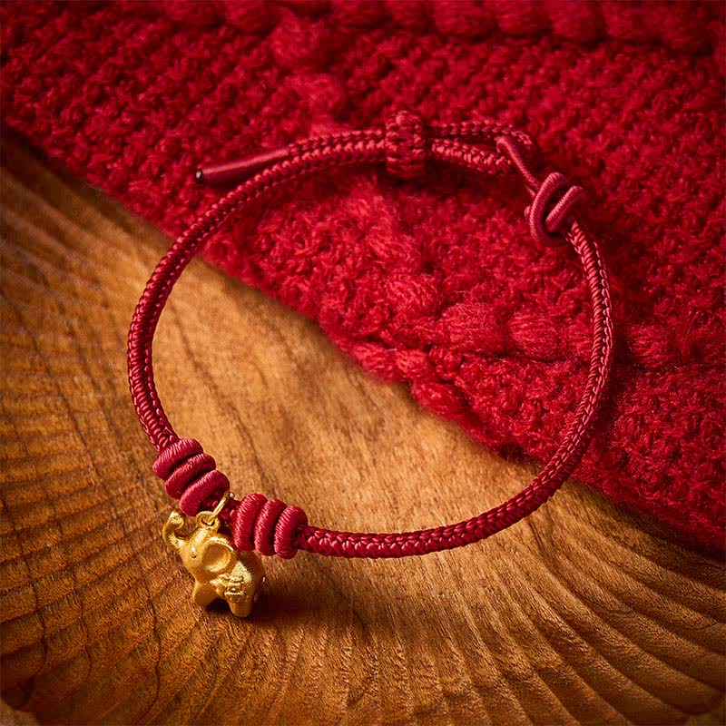 Buddha Stones Pulsera de cuerda trenzada roja con diseño de elefante Fu - Rojo oscuro (circunferencia de la muñeca 5,9–6,7 pulgadas / 15–17 cm) - image 10