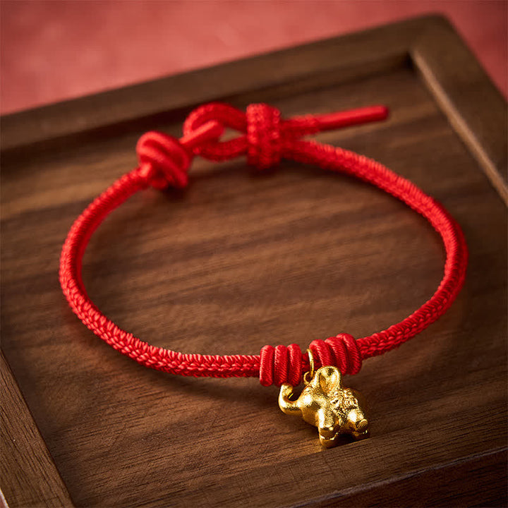Buddha Stones Pulsera de cuerda trenzada roja con diseño de elefante Fu - image 2