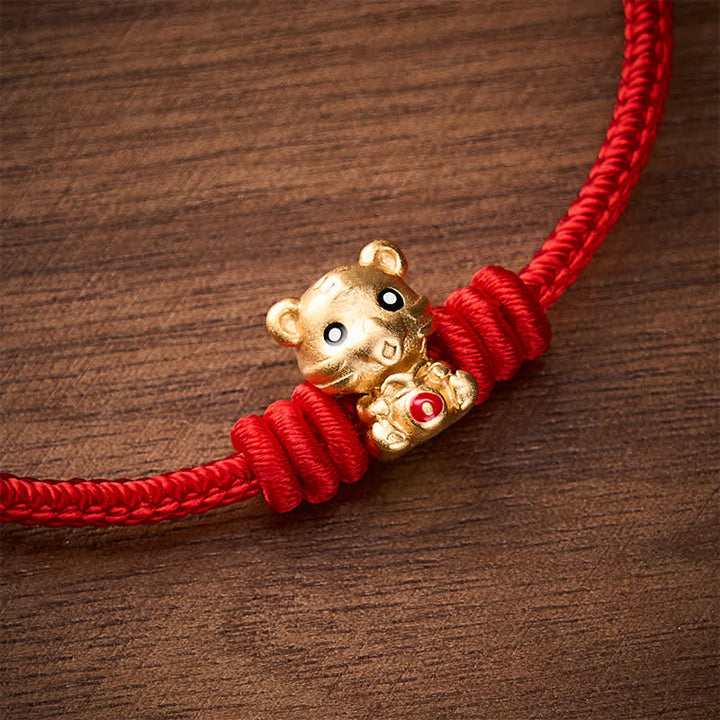 Buddha Stones Pulsera de cuerda trenzada con diseño de bolsa de dinero de tigre y cordón rojo - image 4