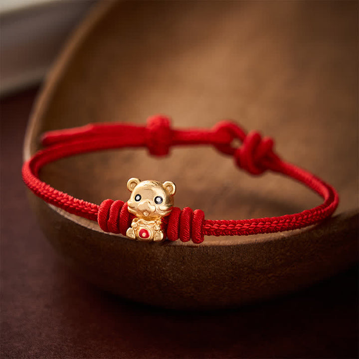 Buddha Stones Pulsera de cuerda trenzada con diseño de bolsa de dinero de tigre y cordón rojo - Rojo (circunferencia de la muñeca 5,9–6,7 pulgadas / 15–17 cm) - image 0