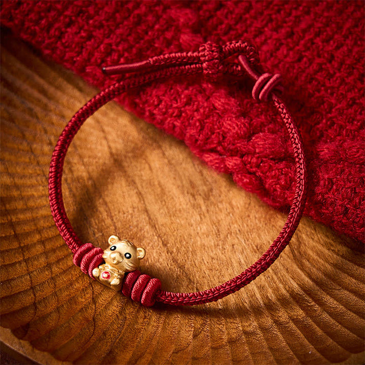 Buddha Stones Pulsera de cuerda trenzada con diseño de bolsa de dinero de tigre y cordón rojo - Rojo oscuro (circunferencia de la muñeca 5,9–6,7 pulgadas / 15–17 cm) - image 8