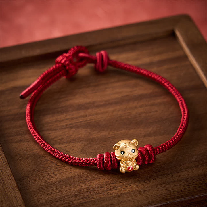 Buddha Stones Pulsera de cuerda trenzada con diseño de bolsa de dinero de tigre y cordón rojo - image 9