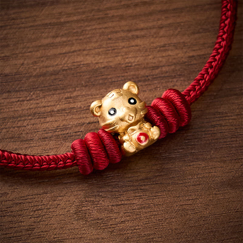 Buddha Stones Pulsera de cuerda trenzada con diseño de bolsa de dinero de tigre y cordón rojo - image 12