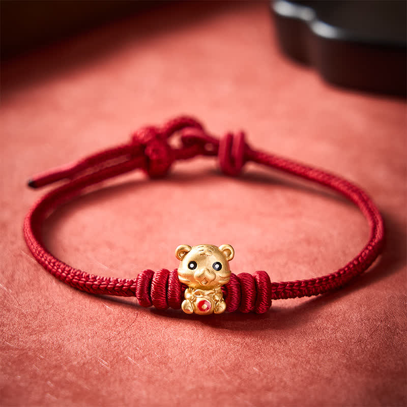 Buddha Stones Pulsera de cuerda trenzada con diseño de bolsa de dinero de tigre y cordón rojo - image 11