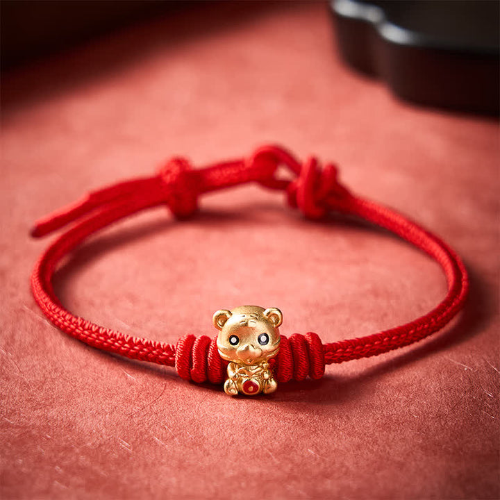 Buddha Stones Pulsera de cuerda trenzada con diseño de bolsa de dinero de tigre y cordón rojo - image 3