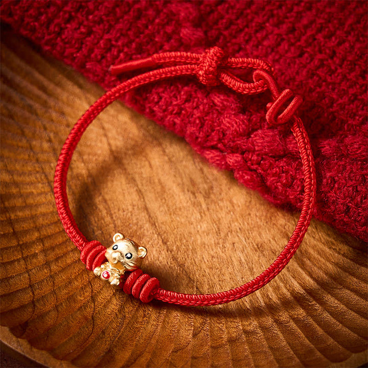 Buddha Stones Pulsera de cuerda trenzada con diseño de bolsa de dinero de tigre y cordón rojo - image 2