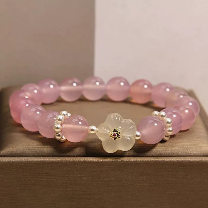 Buddha Stones Pulsera con detalles de perlas, ágata púrpura y ágata blanca, diseño floral y flor. - Ágata rosa (circunferencia de la muñeca: 15-17 cm) - image 0