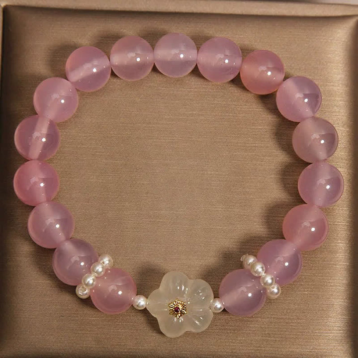 Buddha Stones Pulsera con detalles de perlas, ágata púrpura y ágata blanca, diseño floral y flor. - image 2