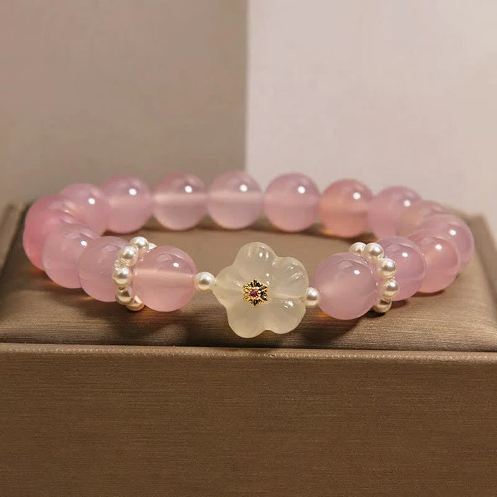 Buddha Stones Pulsera con detalles de perlas, ágata púrpura y ágata blanca, diseño floral y flor. - image 1
