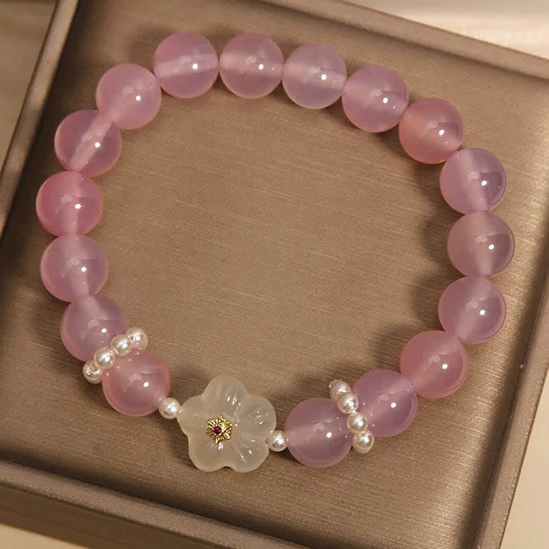 Buddha Stones Pulsera con detalles de perlas, ágata púrpura y ágata blanca, diseño floral y flor. - image 3