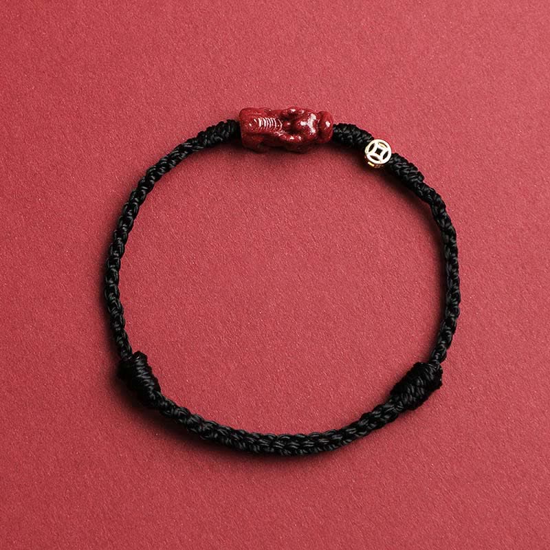 Buddha Stones Pulsera ajustable de plata de ley 925 con moneda china de cinabrio Pi Xiu y cordón rojo. - Negro - 5,5–6,7 pulgadas/14–17 cm - image 2