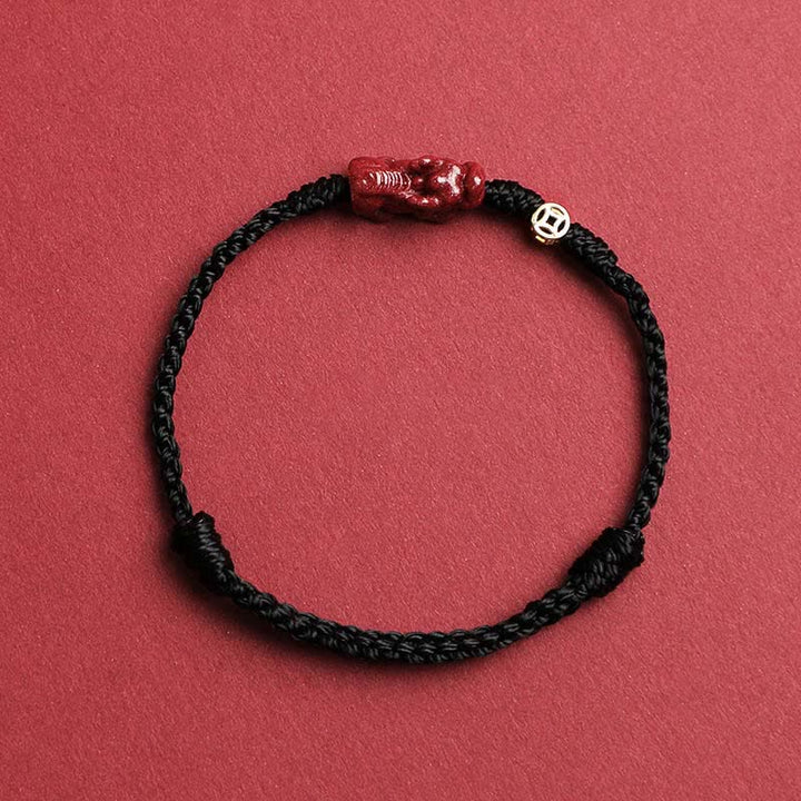 Buddha Stones Pulsera ajustable de plata de ley 925 con moneda china de cinabrio Pi Xiu y cordón rojo. - Negro - 5,5–6,7 pulgadas/14–17 cm - image 2