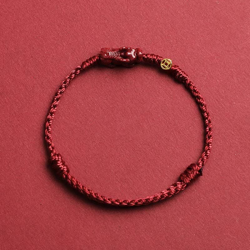 Buddha Stones Pulsera ajustable de plata de ley 925 con moneda china de cinabrio Pi Xiu y cordón rojo. - Rojo oscuro - 5,5–6,7 pulgadas/14–17 cm - image 1