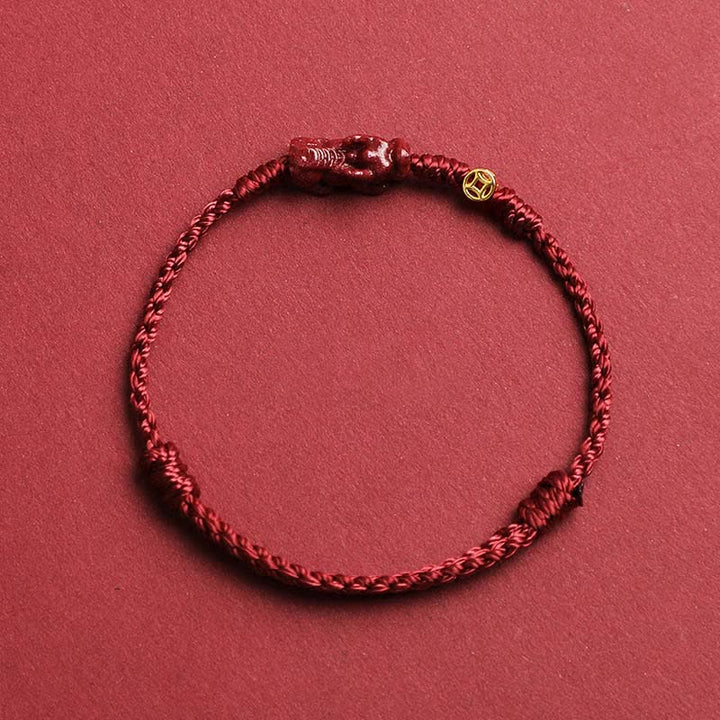 Buddha Stones Pulsera ajustable de plata de ley 925 con moneda china de cinabrio Pi Xiu y cordón rojo. - Rojo oscuro - 5,5–6,7 pulgadas/14–17 cm - image 1