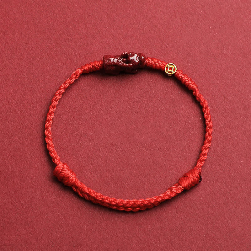 Buddha Stones Pulsera ajustable de plata de ley 925 con moneda china de cinabrio Pi Xiu y cordón rojo. - Rojo - 5,5–6,7 pulgadas/14–17 cm - image 0