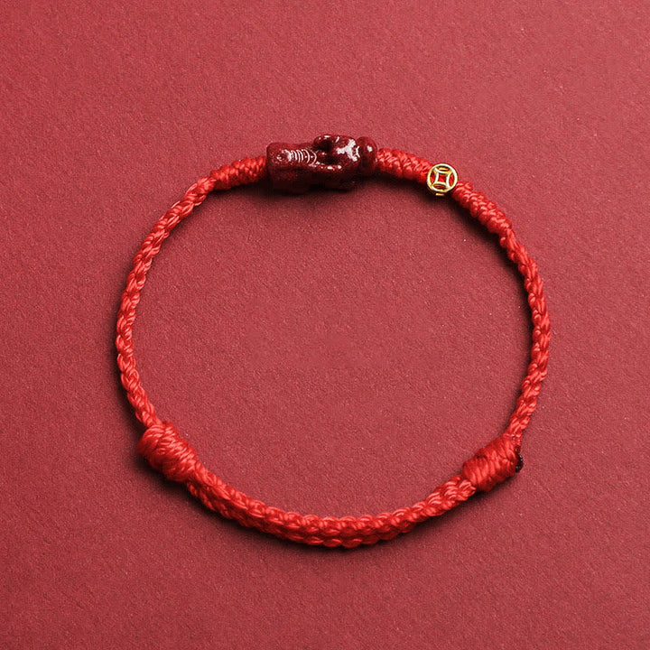 Buddha Stones Pulsera ajustable de plata de ley 925 con moneda china de cinabrio Pi Xiu y cordón rojo. - Rojo - 5,5–6,7 pulgadas/14–17 cm - image 0