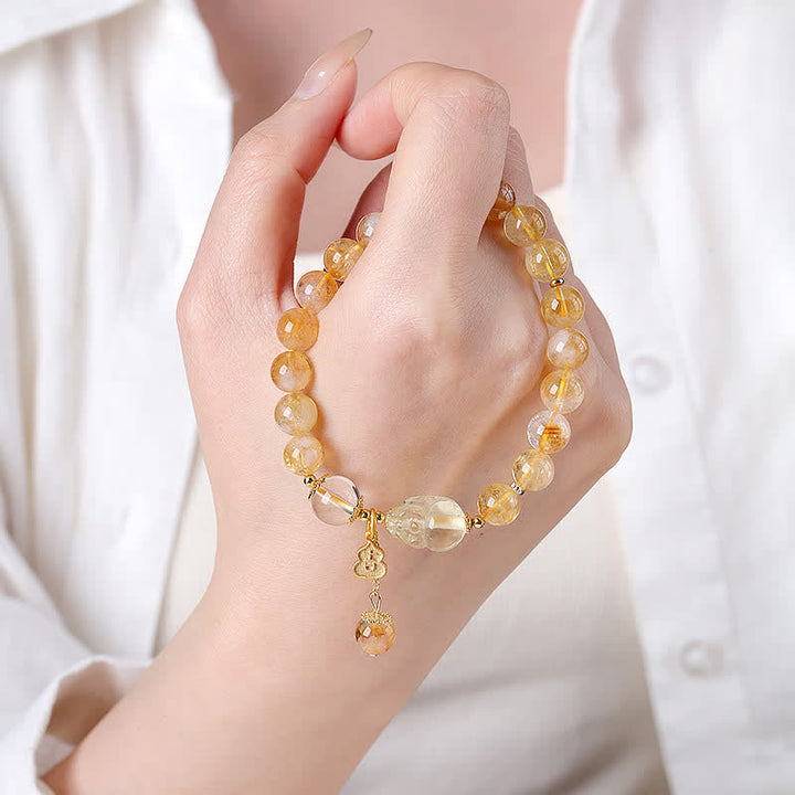 Buddha Stones Pulsera con colgante de calabaza Pi Xiu de citrino de inspiración china para la suerte y la abundancia - image 3