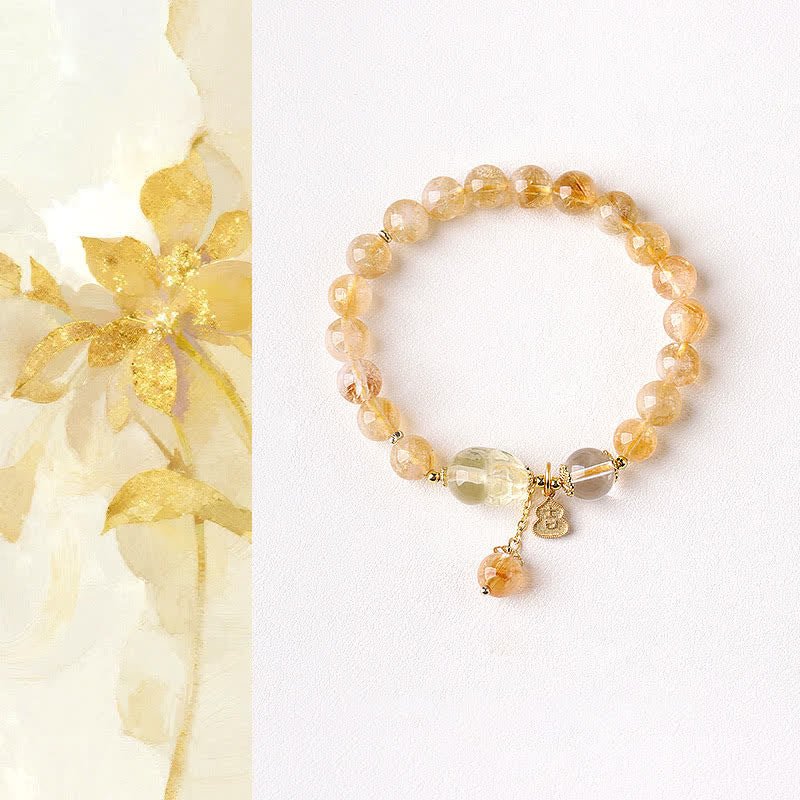 Buddha Stones Pulsera con colgante de calabaza Pi Xiu de citrino de inspiración china para la suerte y la abundancia - Citrino Pi Xiu (Circunferencia de la muñeca: 15-16 cm) - image 0