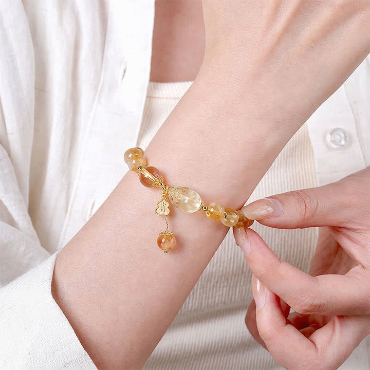 Buddha Stones Pulsera con colgante de calabaza Pi Xiu de citrino de inspiración china para la suerte y la abundancia - image 4