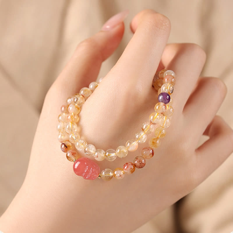 Buddha Stones Pulsera doble de citrino Pi Xiu para la abundancia y la riqueza - image 1