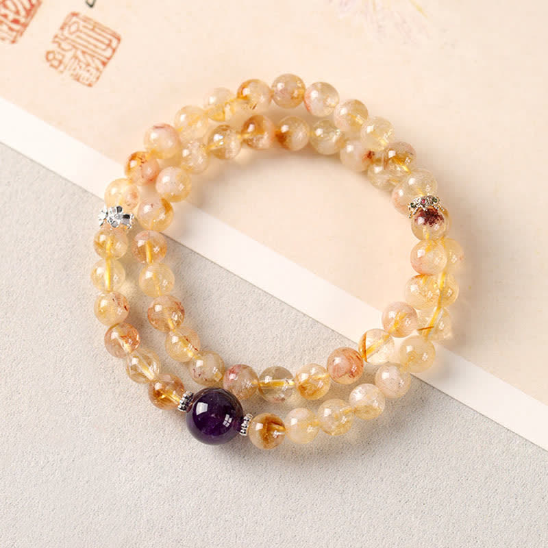 Buddha Stones Pulsera doble de citrino Pi Xiu para la abundancia y la riqueza - Amatista (Circunferencia de la muñeca: 5,5–5,9 pulgadas/14–15 cm) - image 12