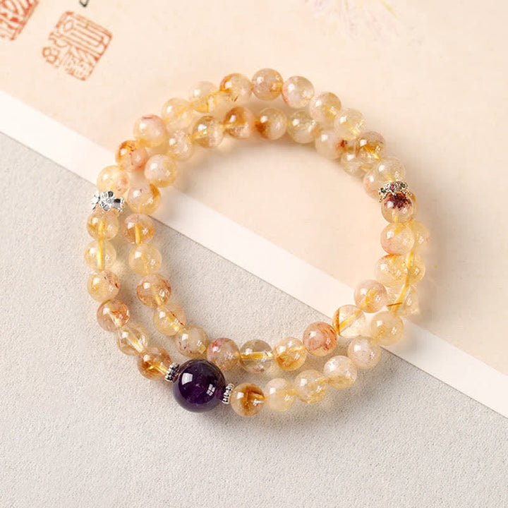 Buddha Stones Pulsera doble de citrino Pi Xiu para la abundancia y la riqueza - Amatista (Circunferencia de la muñeca: 5,5–5,9 pulgadas/14–15 cm) - image 12