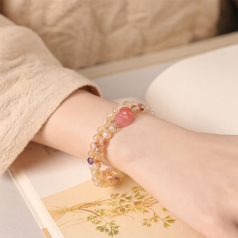Buddha Stones Pulsera doble de citrino Pi Xiu para la abundancia y la riqueza - image 2