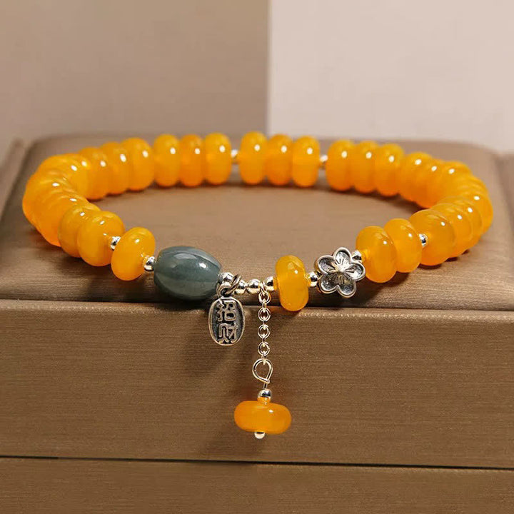Buddha Stones Pulsera con dije de prosperidad de ágata amarilla y ágata verde - Cuenta de ábaco de ágata amarilla (circunferencia de la muñeca: 16-17 cm) - image 0