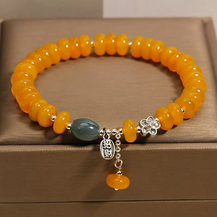 Buddha Stones Pulsera con dije de prosperidad de ágata amarilla y ágata verde - image 1
