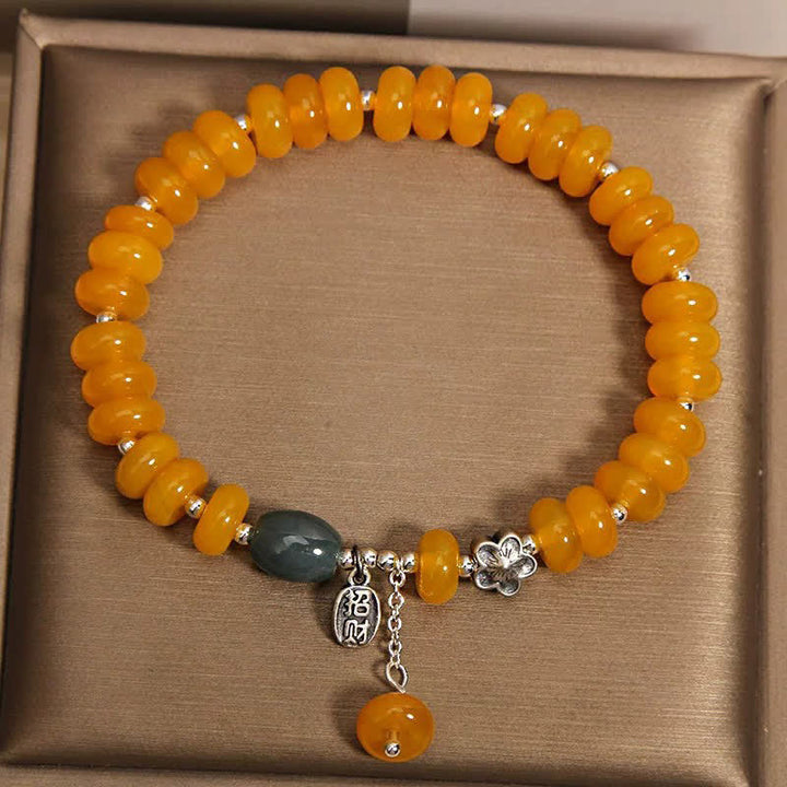 Buddha Stones Pulsera con dije de prosperidad de ágata amarilla y ágata verde - image 2