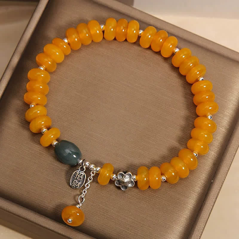 Buddha Stones Pulsera con dije de prosperidad de ágata amarilla y ágata verde - image 3