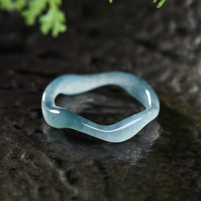 Buddha Stones Anillo irregular de la suerte de jade - Anillo de jade ondulado - US12(22 mm) - image 0