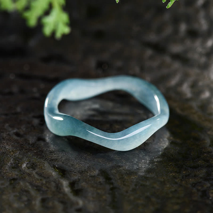 Buddha Stones Anillo irregular de la suerte de jade - Anillo de jade ondulado - US12(22 mm) - image 0