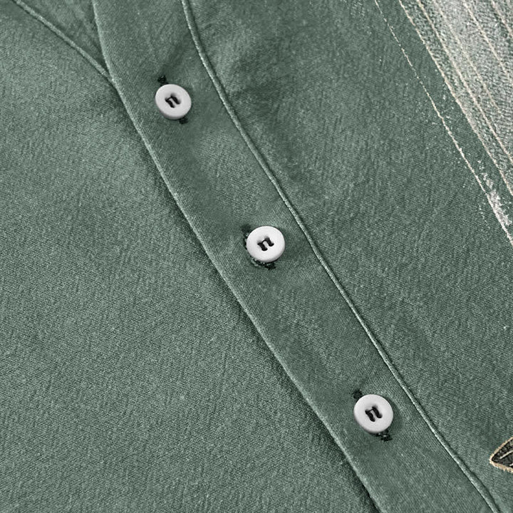 Buddha Stones Camisa de manga corta con medio botón para hombre, de algodón, con estampado de ondas de agua y peces koi. - image 3