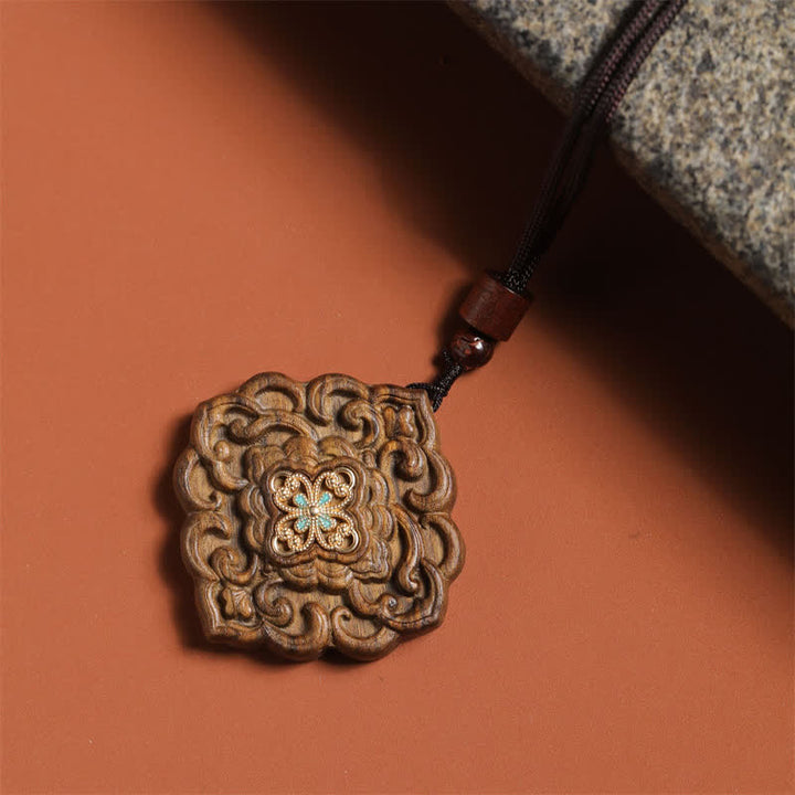 Buddha Stones Collar de la dinastía Tang tallado en madera de sappan con diseño floral en armonía. - image 2