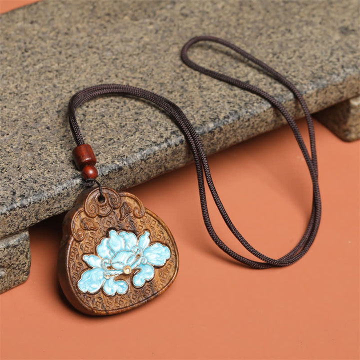 Buddha Stones Collar de cuerda trenzada con incrustaciones de esmalte y loto de Sappanwood - image 1