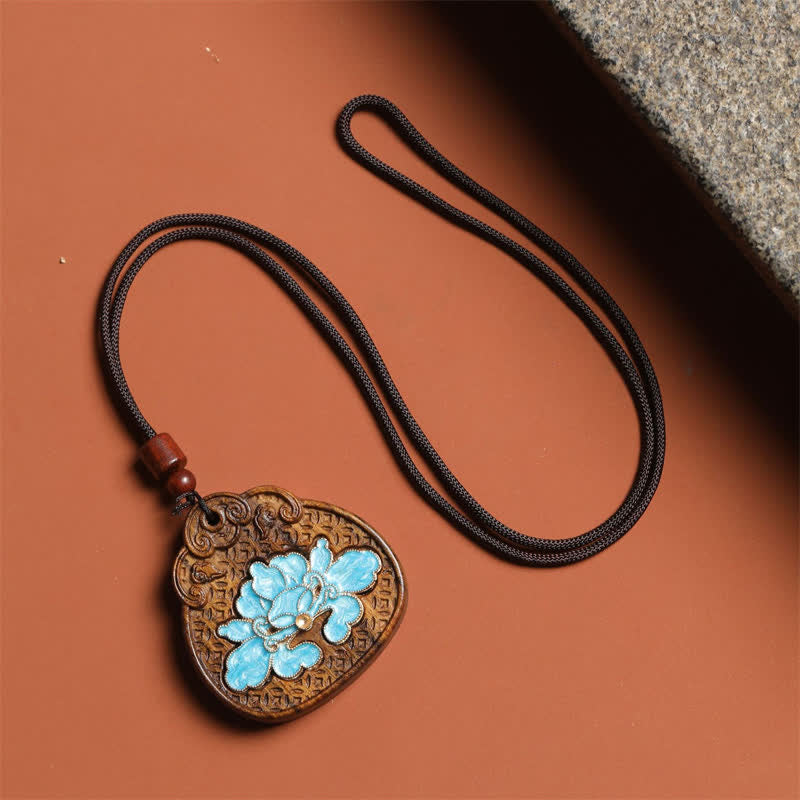 Buddha Stones Collar de cuerda trenzada con incrustaciones de esmalte y loto de Sappanwood - image 4
