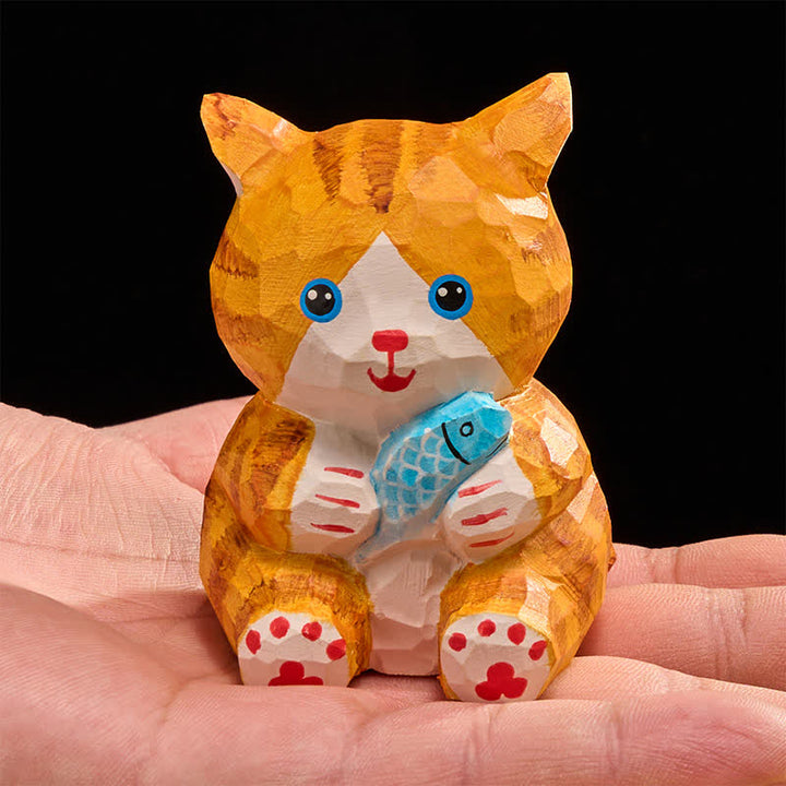Buddha Stones Gato de la suerte pintado a mano en madera natural, decoración adorable de animales para la riqueza. - image 9