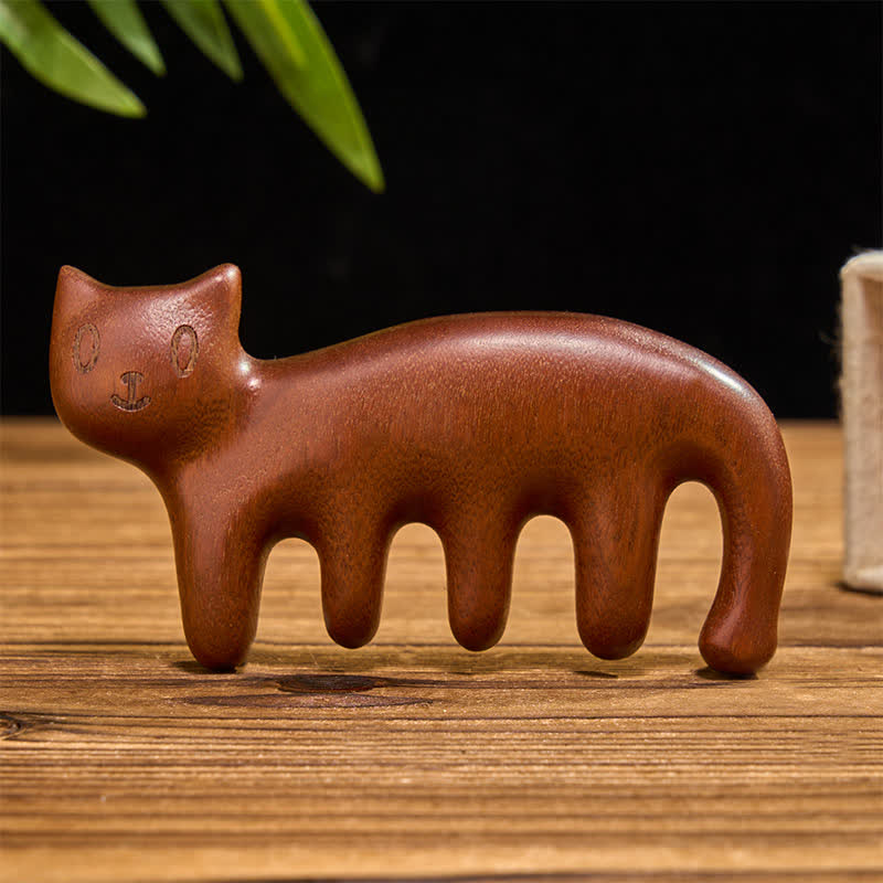 Buddha Stones Peine de masaje con forma de gato de sándalo pulido a mano para una mayor conexión con la tierra. - image 6