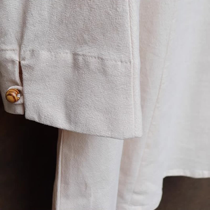 Buddha Stones Conjunto de 2 piezas para primavera/verano: camisa y pantalón estilo Tang con cuello mandarín, bordados, algodón liso, ropa de meditación para hombre con bolsillos. - image 10