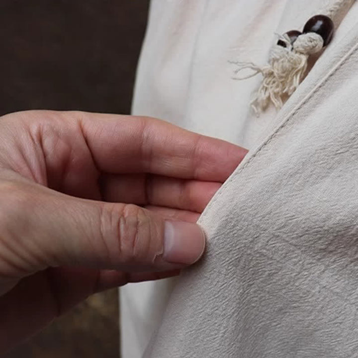 Buddha Stones Conjunto de 2 piezas para primavera/verano: camisa y pantalón estilo Tang con cuello mandarín, bordados, algodón liso, ropa de meditación para hombre con bolsillos. - image 15