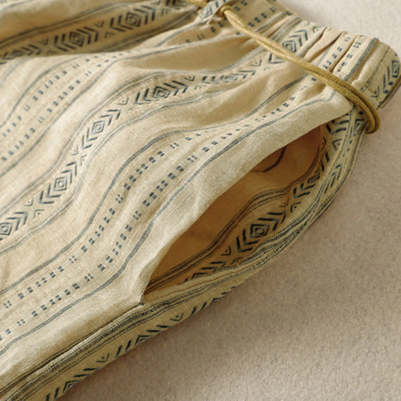 Buddha Stones Pantalones tobilleros de mujer estilo boho casual con cordón ajustable y rayas, ideales para primavera y verano. Pantalones rectos con bolsillo. - image 13