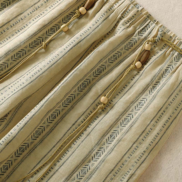 Buddha Stones Pantalones tobilleros de mujer estilo boho casual con cordón ajustable y rayas, ideales para primavera y verano. Pantalones rectos con bolsillo. - image 12