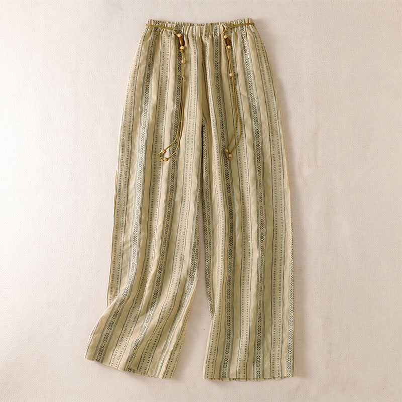 Buddha Stones Pantalones tobilleros de mujer estilo boho casual con cordón ajustable y rayas, ideales para primavera y verano. Pantalones rectos con bolsillo. - vara de oro pálida - US8-10, UK/AU12-14, EU40-42 (2XL) - image 8
