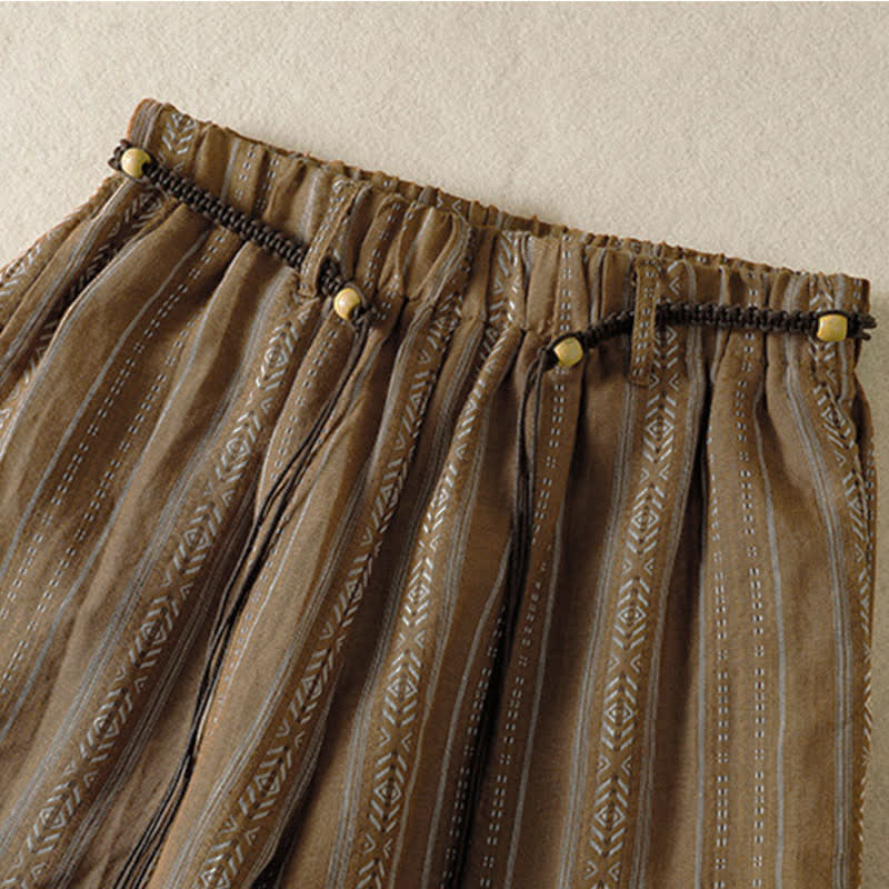 Buddha Stones Pantalones tobilleros de mujer estilo boho casual con cordón ajustable y rayas, ideales para primavera y verano. Pantalones rectos con bolsillo. - image 2