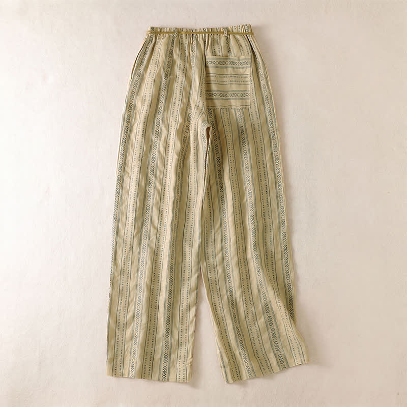 Buddha Stones Pantalones tobilleros de mujer estilo boho casual con cordón ajustable y rayas, ideales para primavera y verano. Pantalones rectos con bolsillo. - image 9
